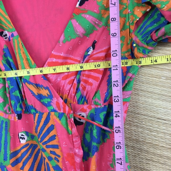 Farm Rio Macaw Ruffled Wrap Dress  100% Cotton In Coral Size XXS - Picture 14 of 16